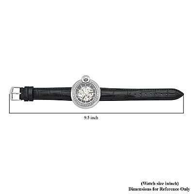 Genoa Simulated Diamond Automatic Mechanical Movement Watch with Black Genuine Leather Strap (40mm) (7.25-8.25 Inches) 1.10 ctw