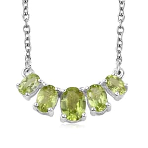 Premium Peridot Necklace 18 Inches in Sterling Silver and Stainless Steel 2.50 ctw