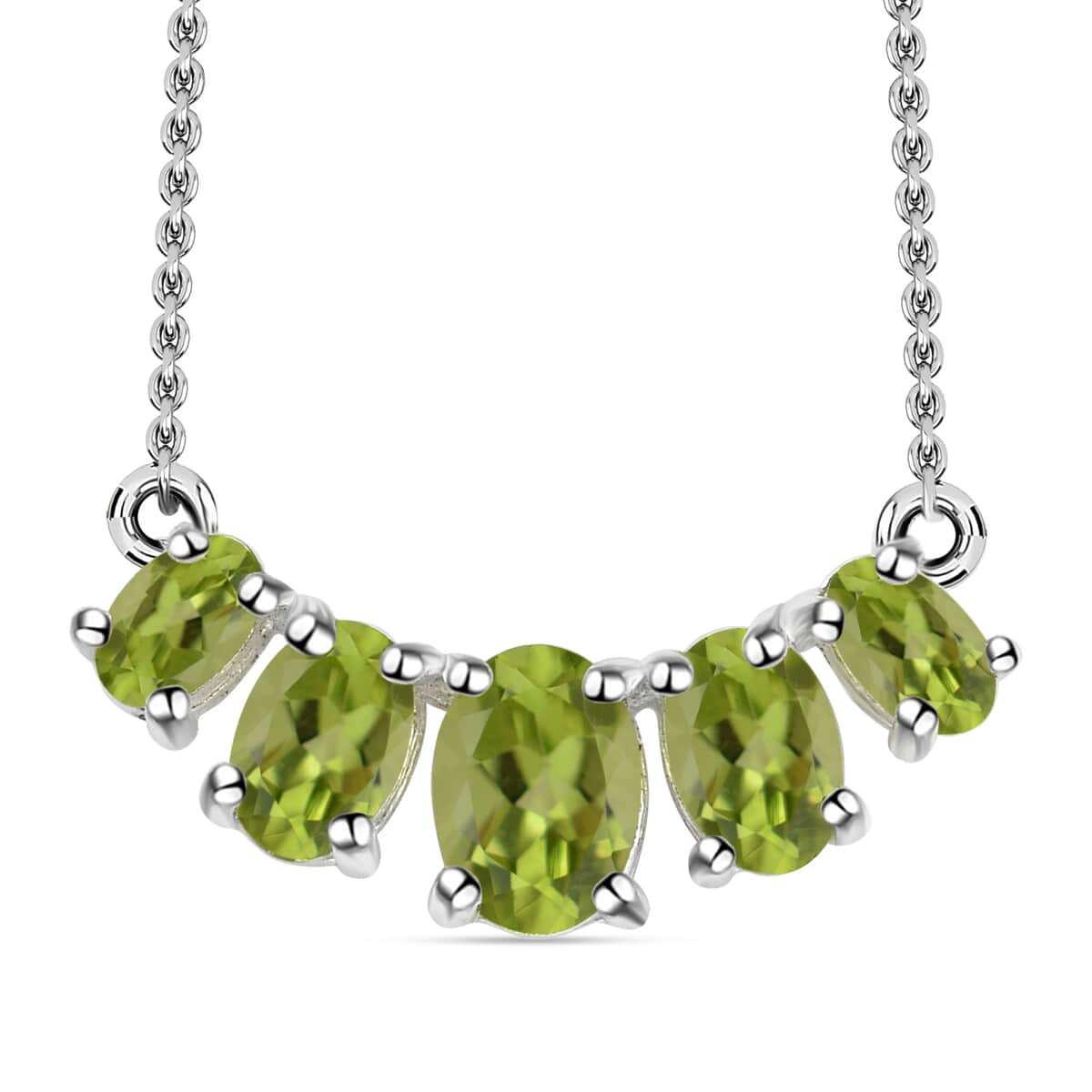 Peridot Necklace 18 Inches in Sterling Silver and Stainless Steel 2.50 ctw image number 0