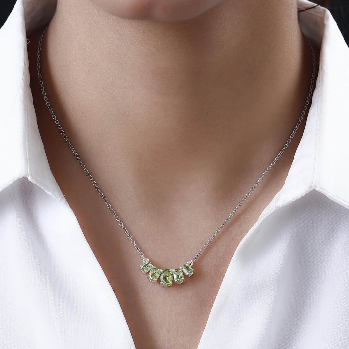 Peridot Necklace 18 Inches in Sterling Silver and Stainless Steel 2.50 ctw image number 1