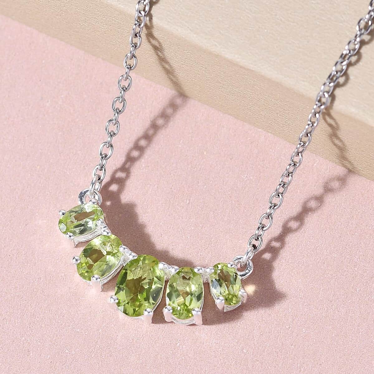 Peridot Necklace 18 Inches in Sterling Silver and Stainless Steel 2.50 ctw image number 3