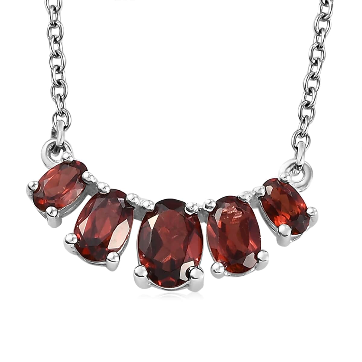 Mozambique Garnet Necklace 18 Inches in Sterling Silver and Stainless Steel 2.65 ctw image number 0