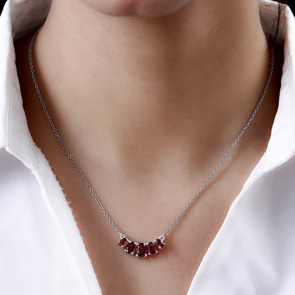 Mozambique Garnet Necklace 18 Inches in Sterling Silver and Stainless Steel 2.65 ctw image number 1