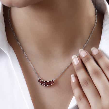 Mozambique Garnet Necklace 18 Inches in Sterling Silver and Stainless Steel 2.65 ctw image number 2
