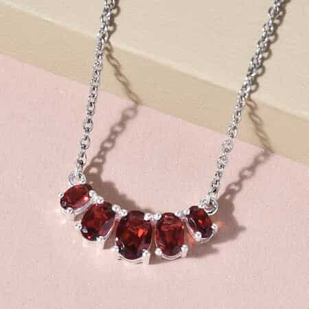 Mozambique Garnet Necklace 18 Inches in Sterling Silver and Stainless Steel 2.65 ctw image number 4
