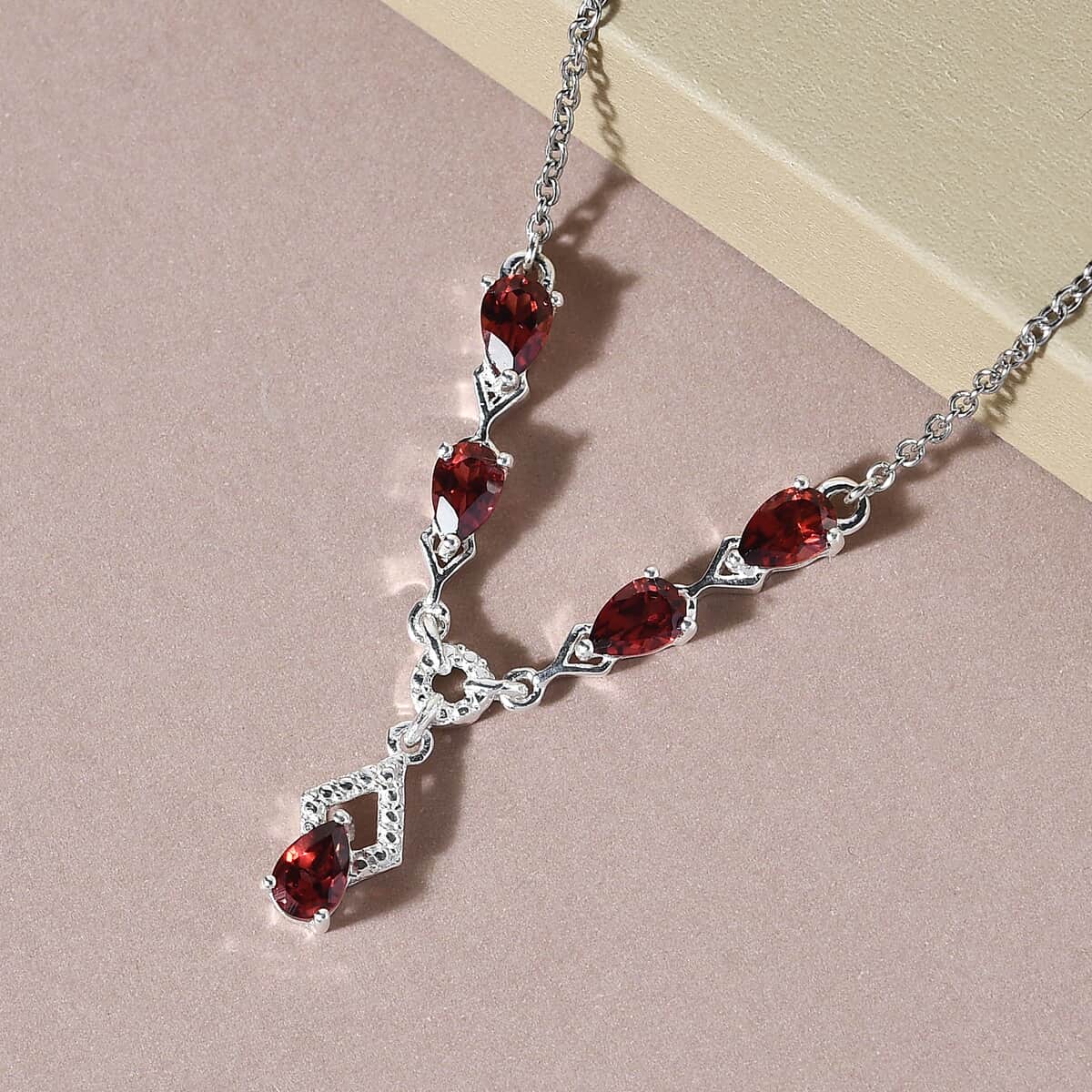 Mozambique Garnet Necklace in Platinum Over Sterling Silver and Stainless Steel, Red Fashion Necklace, Wedding Gifts For Women  2.50 ctw  (18 Inches) image number 1