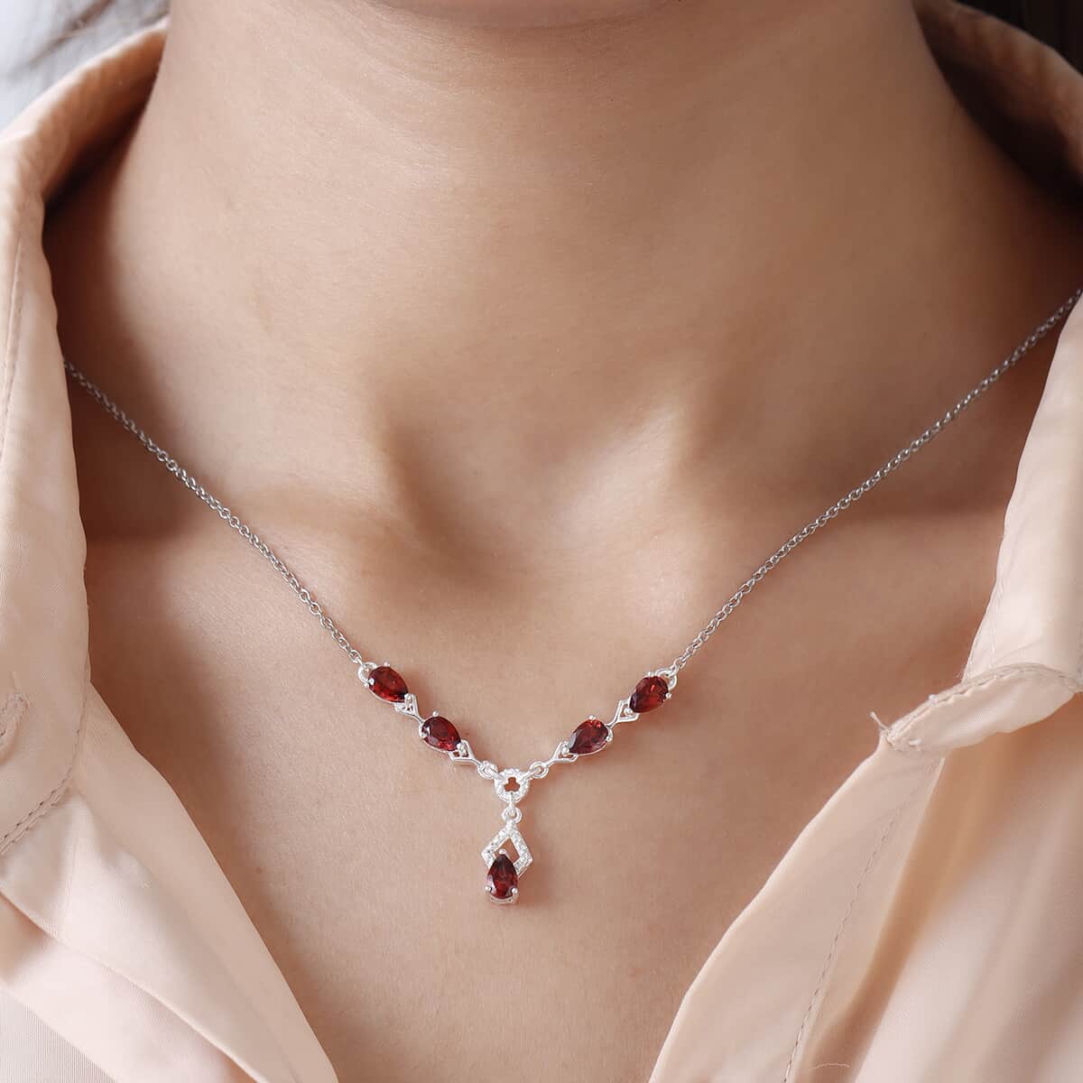 Mozambique Garnet Necklace in Platinum Over Sterling Silver and Stainless Steel, Red Fashion Necklace, Wedding Gifts For Women  2.50 ctw  (18 Inches) image number 3