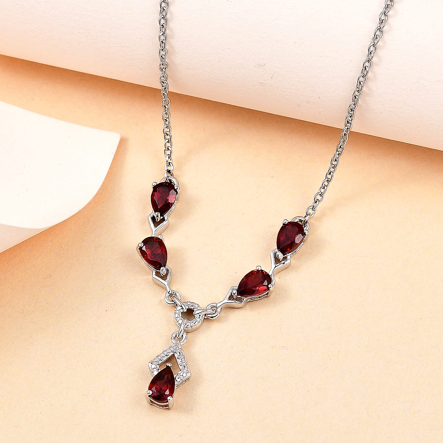 Mozambique Garnet Necklace in Platinum Over Sterling Silver and Stainless Steel, Red Fashion Necklace, Wedding Gifts For Women  2.50 ctw  (18 Inches)