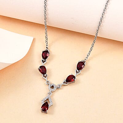 Mozambique Garnet Necklace in Platinum Over Sterling Silver and Stainless Steel, Red Fashion Necklace, Wedding Gifts For Women  2.50 ctw  (18 Inches)