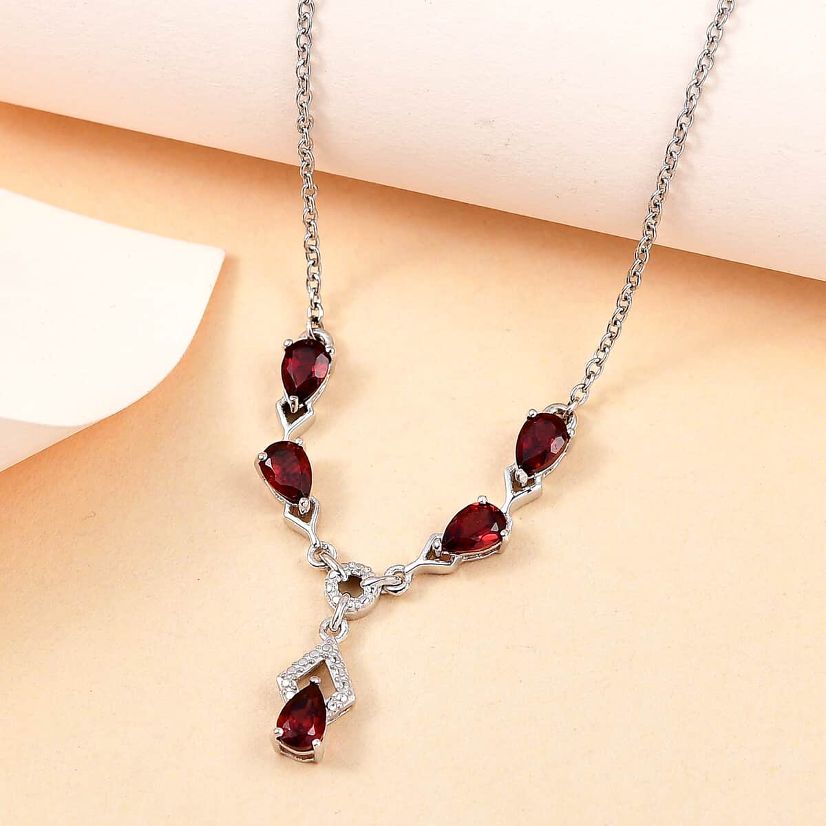 Mozambique Garnet Necklace in Platinum Over Sterling Silver and Stainless Steel, Red Fashion Necklace, Wedding Gifts For Women  2.50 ctw  (18 Inches) image number 4