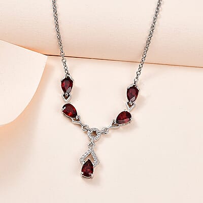 Mozambique Garnet Necklace in Platinum Over Sterling Silver and Stainless Steel, Red Fashion Necklace, Wedding Gifts For Women  2.50 ctw  (18 Inches)