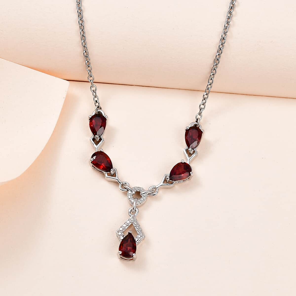 Mozambique Garnet Necklace in Platinum Over Sterling Silver and Stainless Steel, Red Fashion Necklace, Wedding Gifts For Women  2.50 ctw  (18 Inches) image number 5