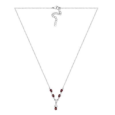 Mozambique Garnet Necklace in Platinum Over Sterling Silver and Stainless Steel, Red Fashion Necklace, Wedding Gifts For Women  2.50 ctw  (18 Inches)