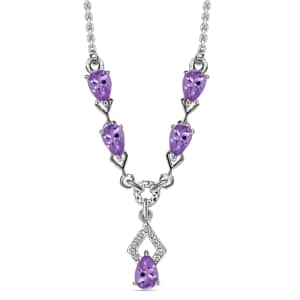 Rose De France Amethyst Necklace 18 Inches in Sterling Silver and Stainless Steel 1.85 ctw