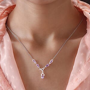 D'Joy Rose De France Amethyst Necklace 18 Inches in Platinum Over Sterling Silver and Stainless Steel 1.85 ctw