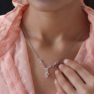 D'Joy Rose De France Amethyst Necklace 18 Inches in Platinum Over Sterling Silver and Stainless Steel 1.85 ctw