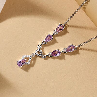 D'Joy Rose De France Amethyst Necklace 18 Inches in Platinum Over Sterling Silver and Stainless Steel 1.85 ctw