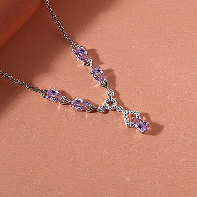 D'Joy Rose De France Amethyst Necklace 18 Inches in Platinum Over Sterling Silver and Stainless Steel 1.85 ctw