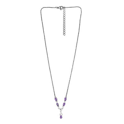 D'Joy Rose De France Amethyst Necklace 18 Inches in Platinum Over Sterling Silver and Stainless Steel 1.85 ctw