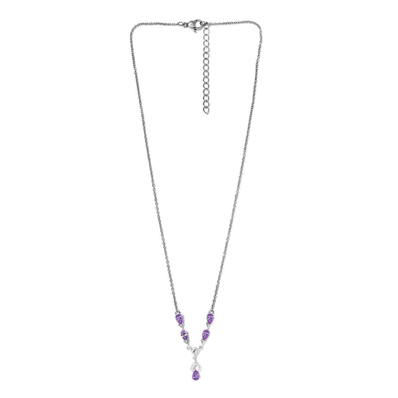 D'Joy Rose De France Amethyst Necklace 18 Inches in Platinum Over Sterling Silver and Stainless Steel 1.85 ctw