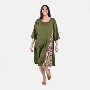 Tamsy Green Side Patchwork Midi Dress - One Size Plus
