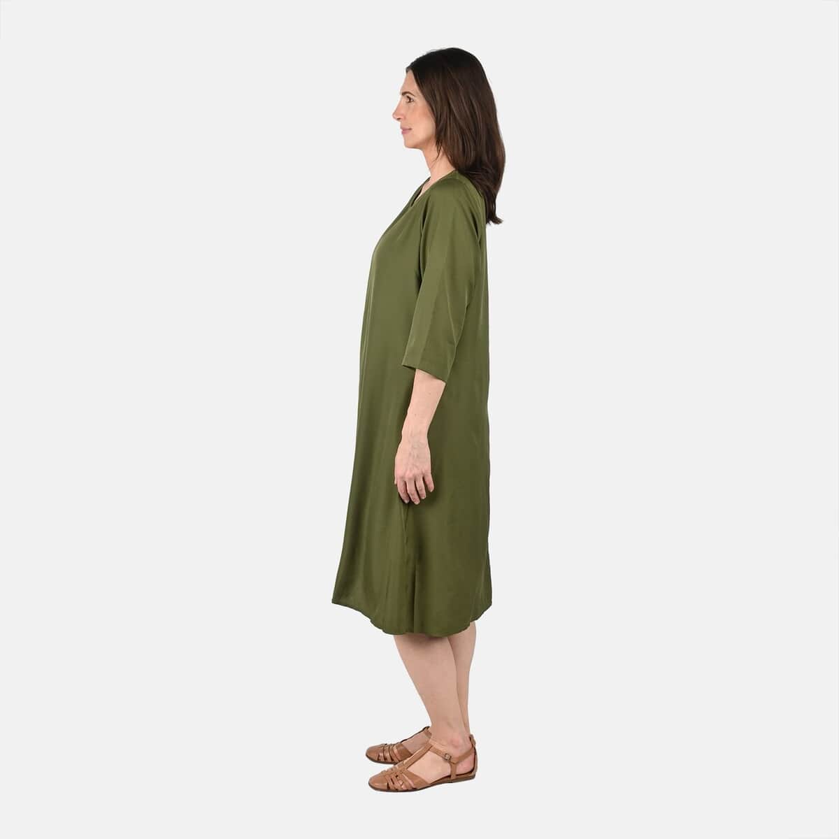 Tamsy Green Side Patchwork Midi Dress - One Size Plus image number 2