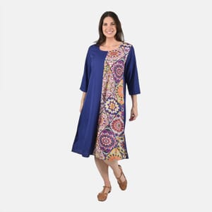 Tamsy Navy Front Patchwork Midi Dress - One Size Plus