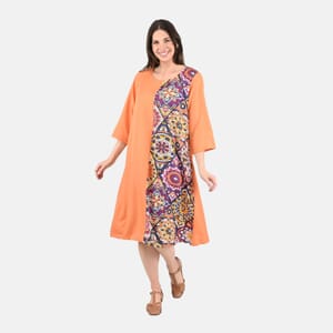 Tamsy Orange Front Patchwork Midi Dress - One Size Plus