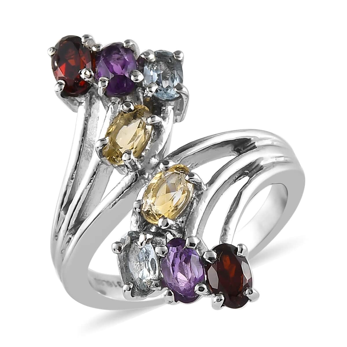 Multi Gemstone Bypass Ring in Stainless Steel 2.00 image number 0