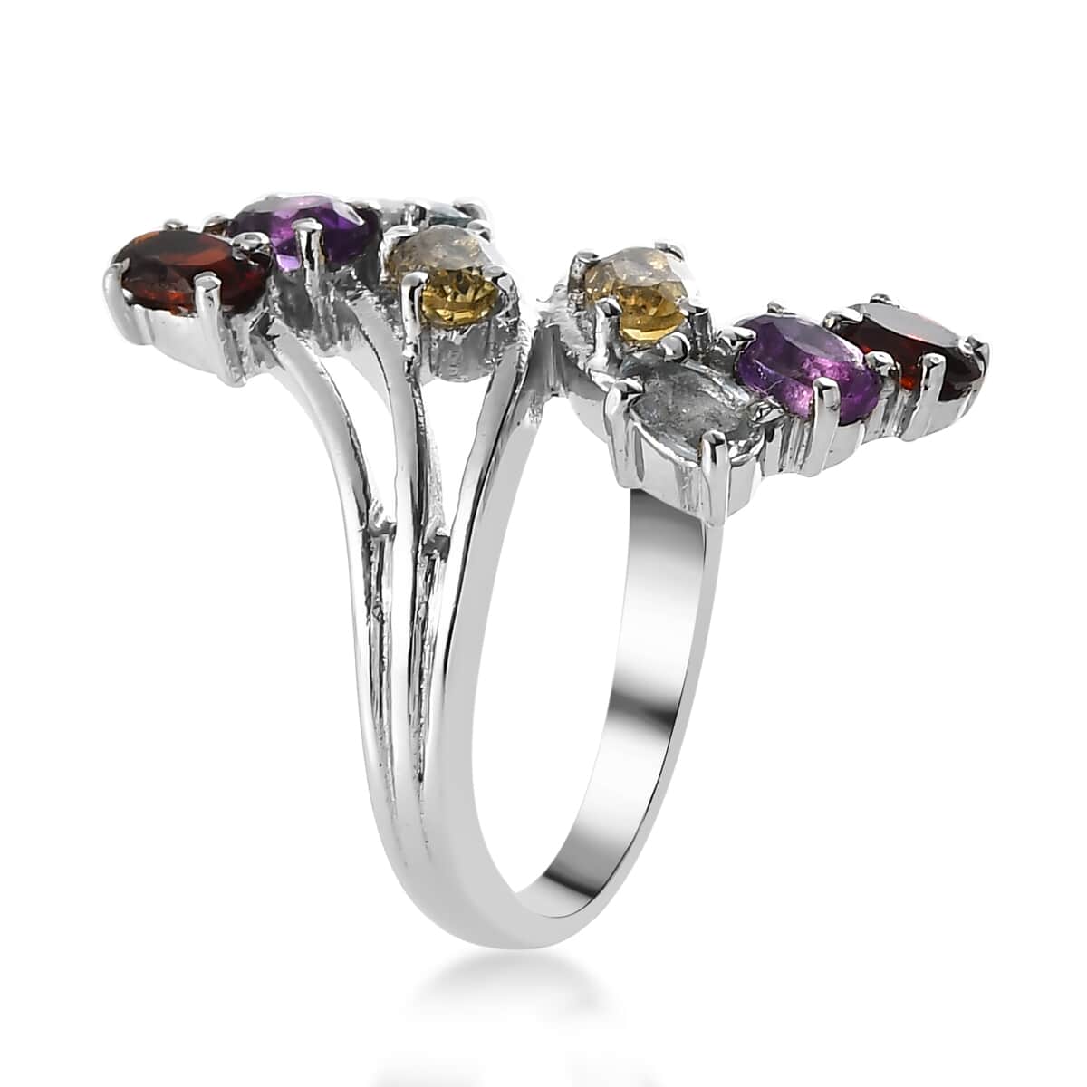 Multi Gemstone Bypass Ring in Stainless Steel (Size 10.0) 2.00 ctw image number 3