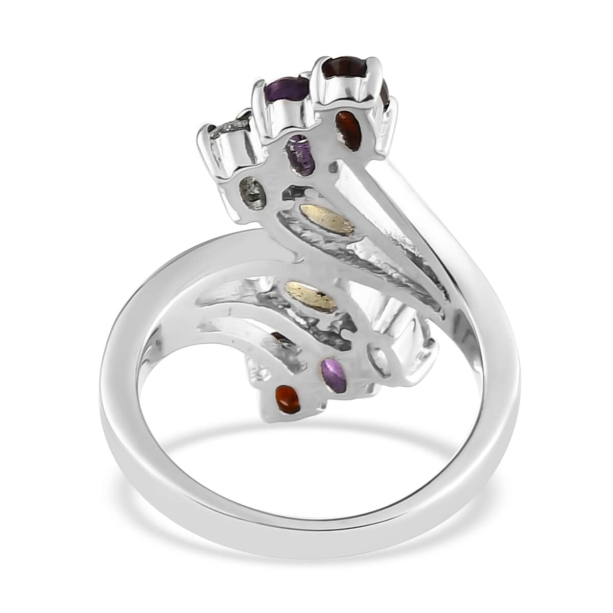 Multi Gemstone Bypass Ring in Stainless Steel (Size 10.0) 2.00 ctw image number 4