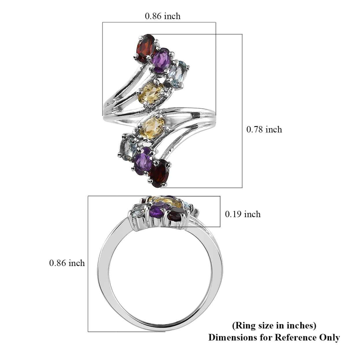 Multi Gemstone Bypass Ring in Stainless Steel (Size 10.0) 2.00 ctw image number 5