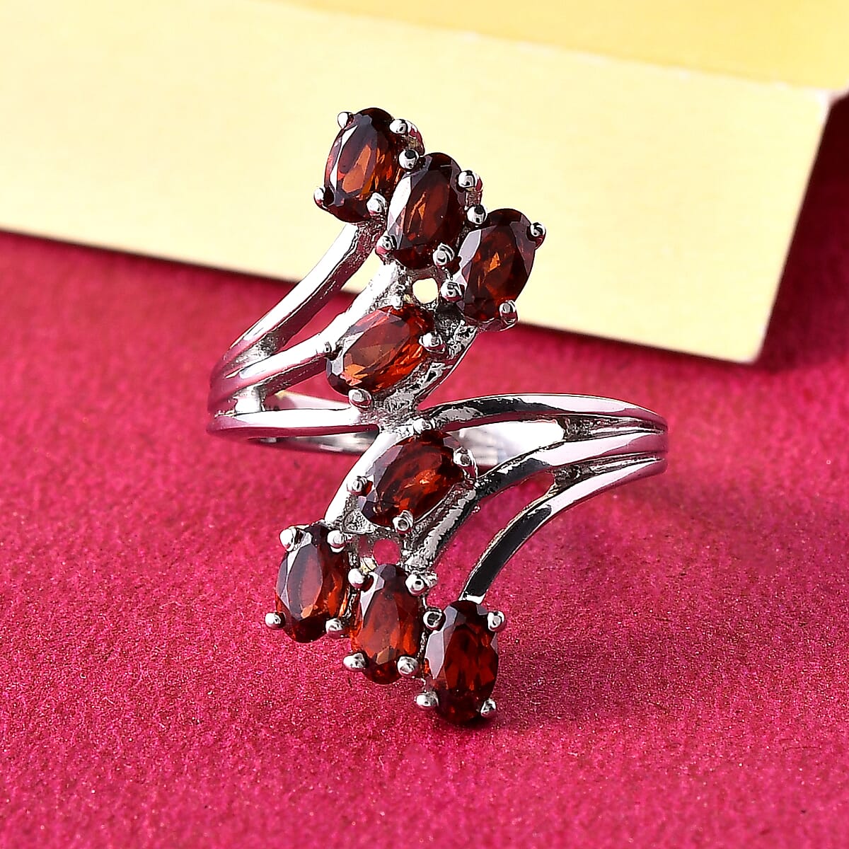 Mozambique Garnet Bypass Ring in Stainless Steel (Size 7.0) 2.35 ctw image number 1