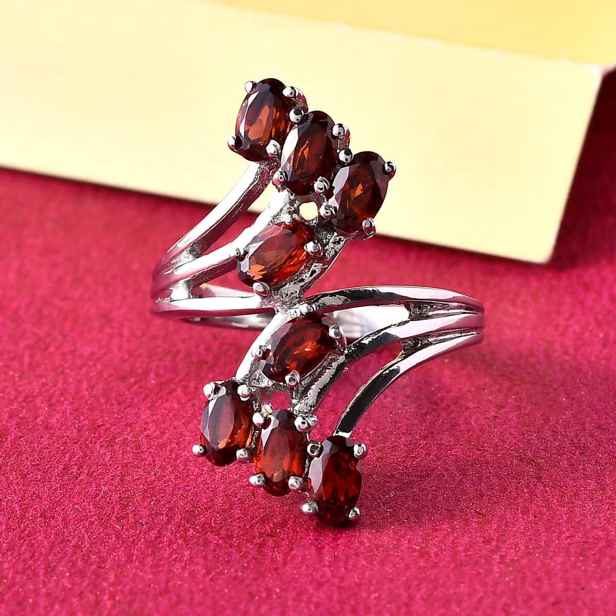 Mozambique Garnet Bypass Ring in Stainless Steel (Size 8.0) 2.35 ctw image number 1