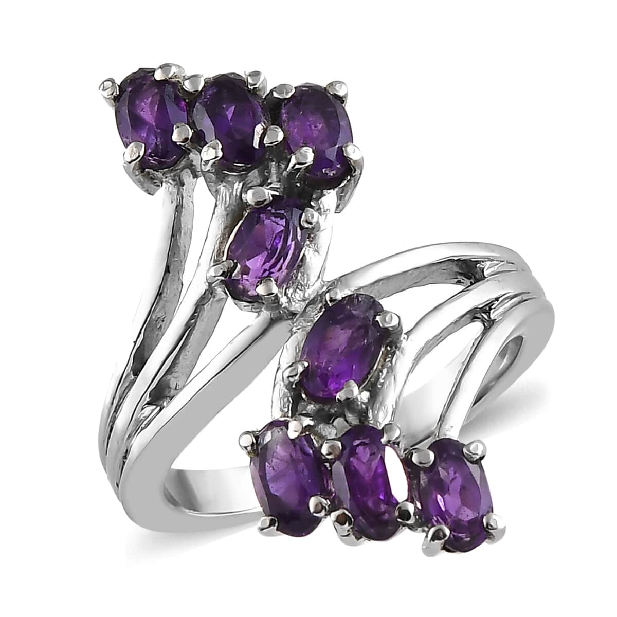 Amethyst Bypass Ring in Stainless Steel (Size 10.0) 1.75 ctw image number 0