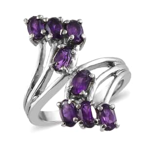 Amethyst Bypass Ring in Stainless Steel (Size 10.0) 1.75 ctw