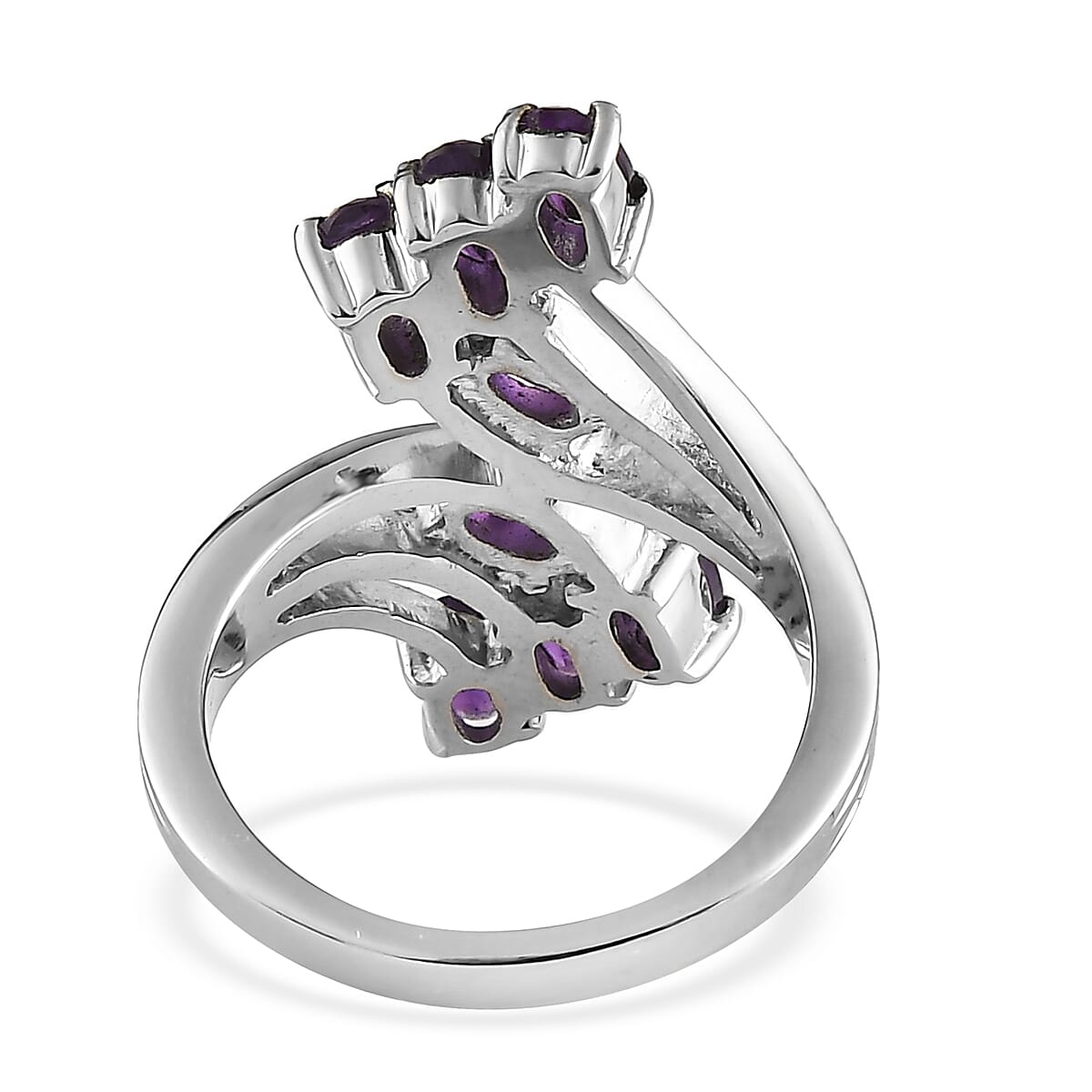 Amethyst Bypass Ring in Stainless Steel (Size 9.0) 1.75 ctw image number 4