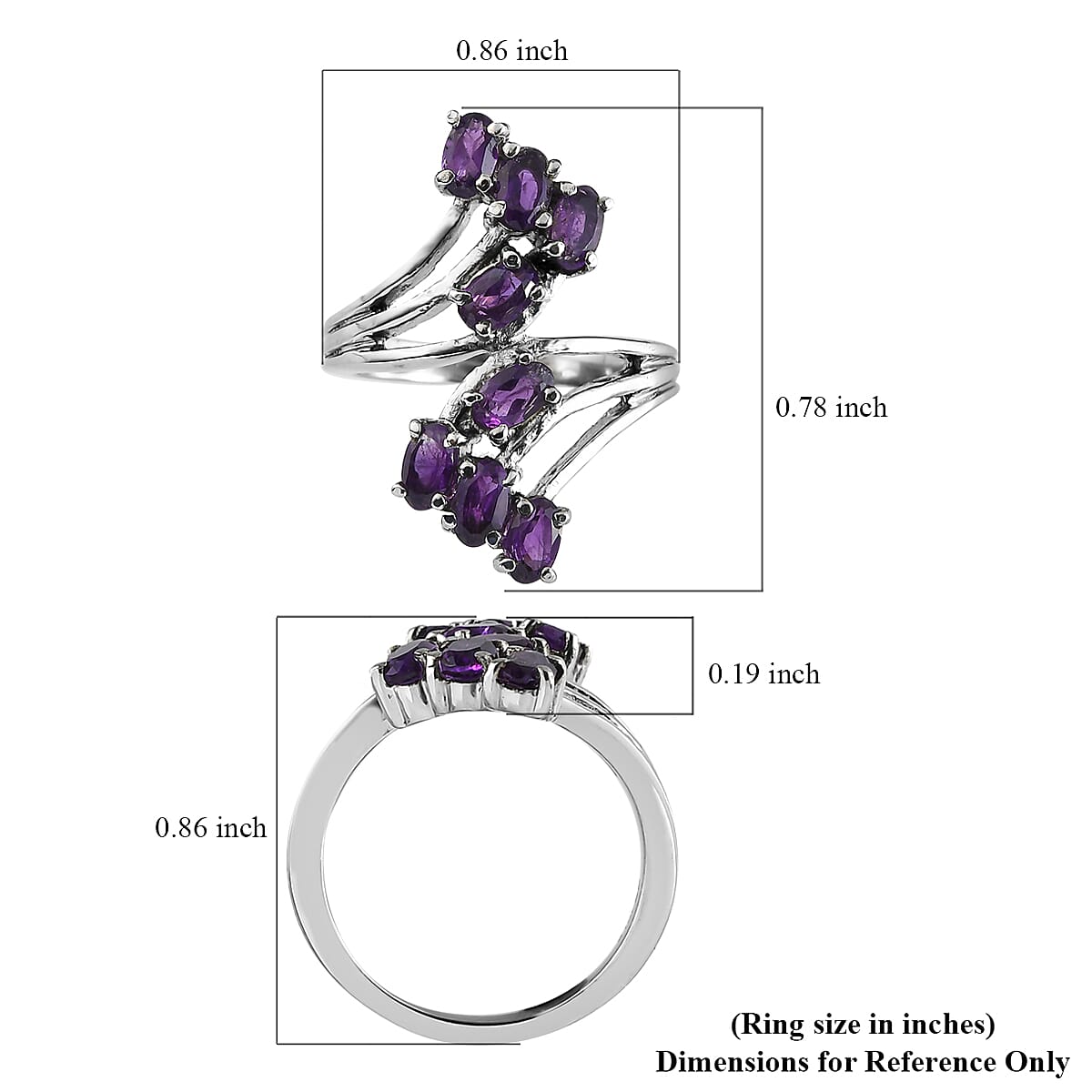Amethyst Bypass Ring in Stainless Steel (Size 9.0) 1.75 ctw image number 5