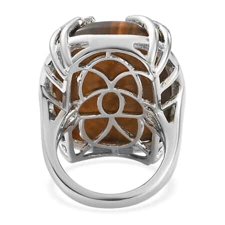 KARIS South African Tiger's Eye Solitaire Ring in Platinum Bond (Size 9.0) 34.25 ctw image number 4