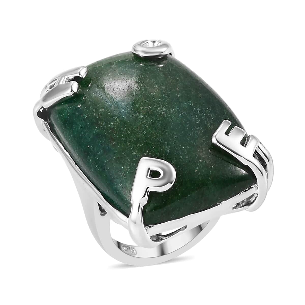 KARIS Green Aventurine Initial Prong Ring in Platinum Bond (Size 10.0) 37.00 ctw image number 0