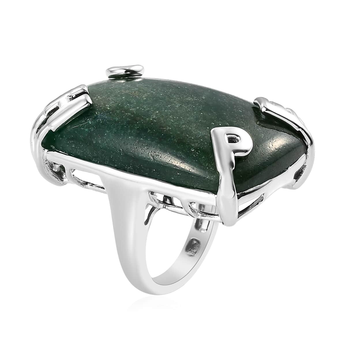 KARIS Green Aventurine Initial Prong Ring in Platinum Bond (Size 10.0) 37.00 ctw image number 3