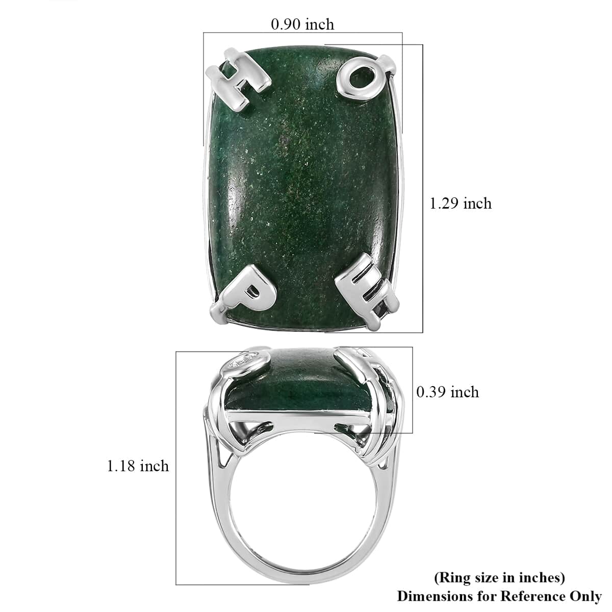 KARIS Green Aventurine Initial Prong Ring in Platinum Bond (Size 10.0) 37.00 ctw image number 5