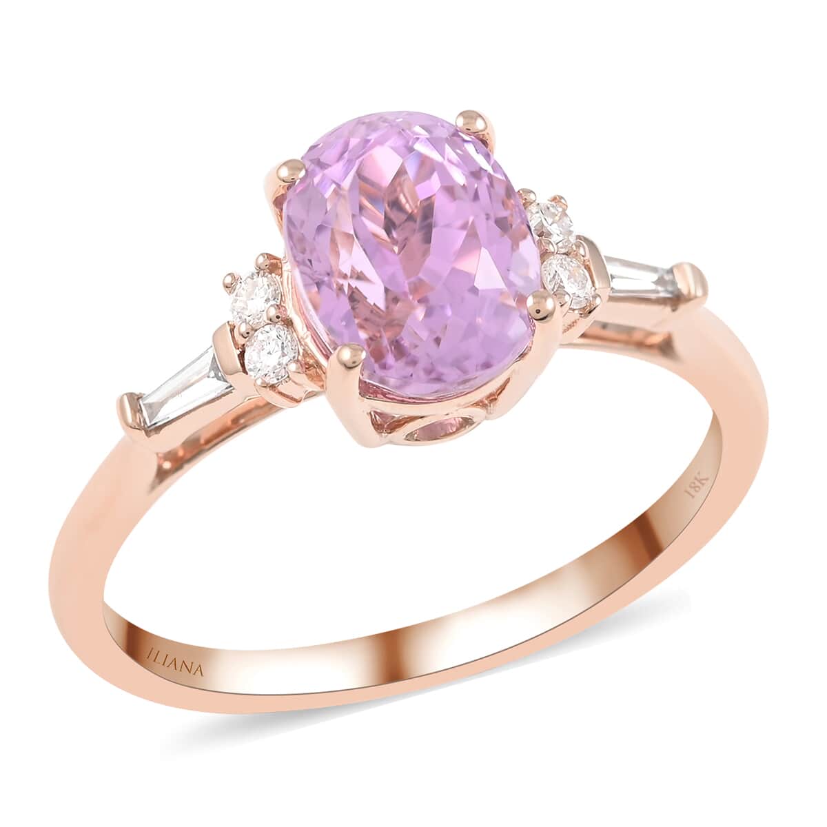 ILIANA 18K Rose Gold AAA Patroke Kunzite and G-H SI Diamond Solitaire Ring (Size 7.0) 2.40 Grams 2.00 ctw image number 0