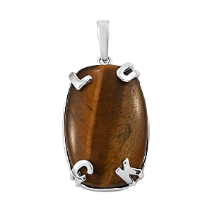 Karis Tiger's Eye Initial Prong Pendant without Chain in Platinum Bond 34.25 ctw