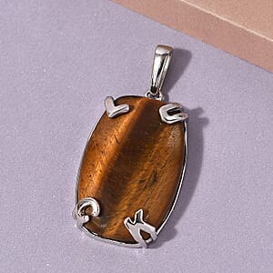 Karis Tiger's Eye Initial Prong Pendant without Chain in Platinum Bond 34.25 ctw