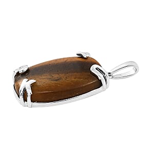 Karis Tiger's Eye Initial Prong Pendant without Chain in Platinum Bond 34.25 ctw