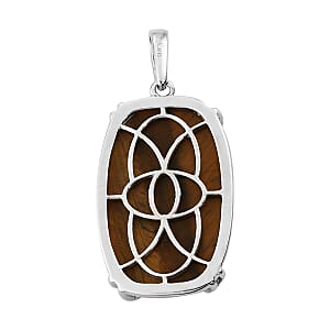 Karis Tiger's Eye Initial Prong Pendant without Chain in Platinum Bond 34.25 ctw