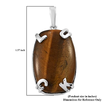 Karis Tiger's Eye Initial Prong Pendant without Chain in Platinum Bond 34.25 ctw
