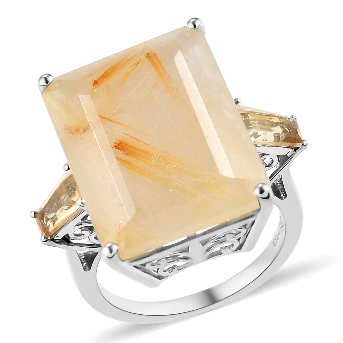 Golden Rutilated Quartz and Brazilian Citrine Ring in Platinum Over Sterling Silver (Size 9.0) 21.10 ctw image number 0