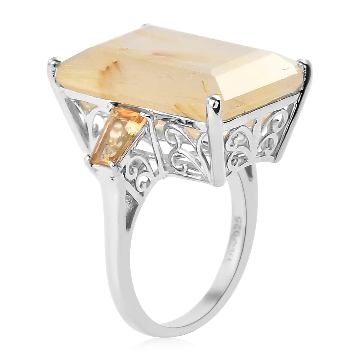 Golden Rutilated Quartz and Brazilian Citrine Ring in Platinum Over Sterling Silver (Size 9.0) 21.10 ctw image number 3